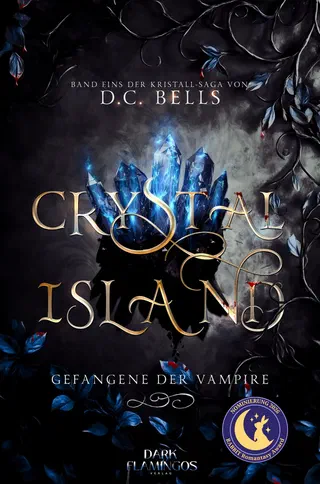Buchcover: Crystal Island – Gefangene der Vampire von D.C. Bells, mit dem Siegel „Nominierung 2026 – RABBIT Romantasy Award“